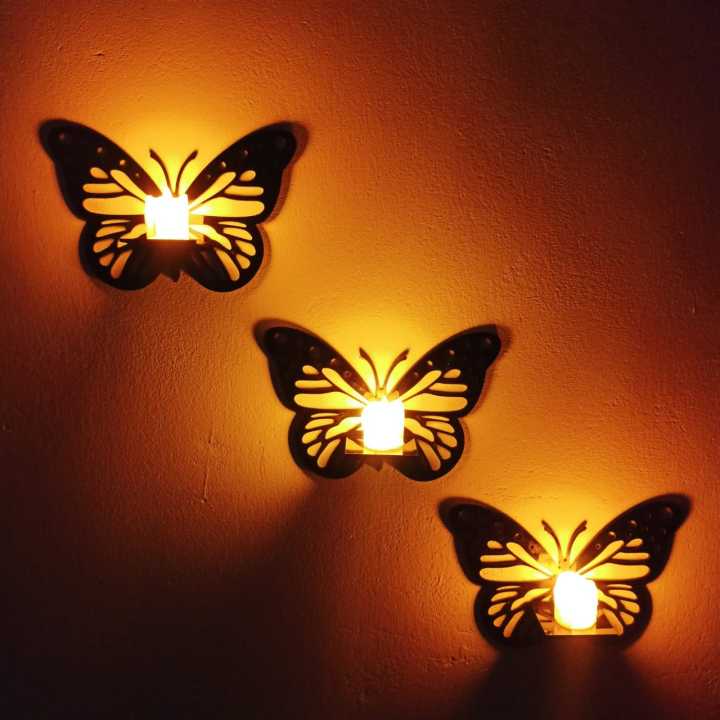 Wooden butterfly wall decor with LED candle lights