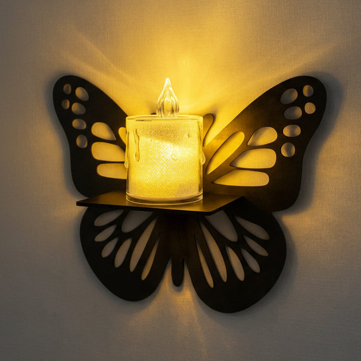 Wooden butterfly wall decor with LED candle light