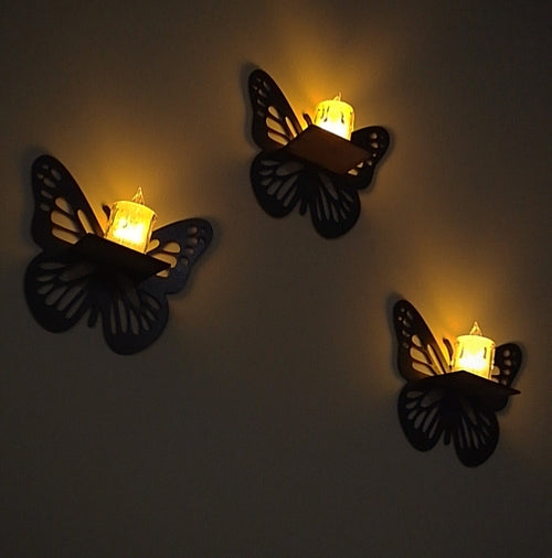 Wooden butterfly wall decor with LED candle light