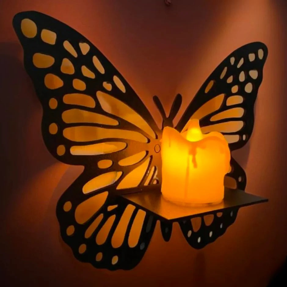 Wooden butterfly wall decor with LED candle lights