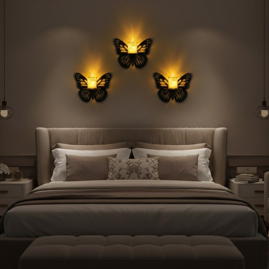 Wooden butterfly wall decor with LED candle light