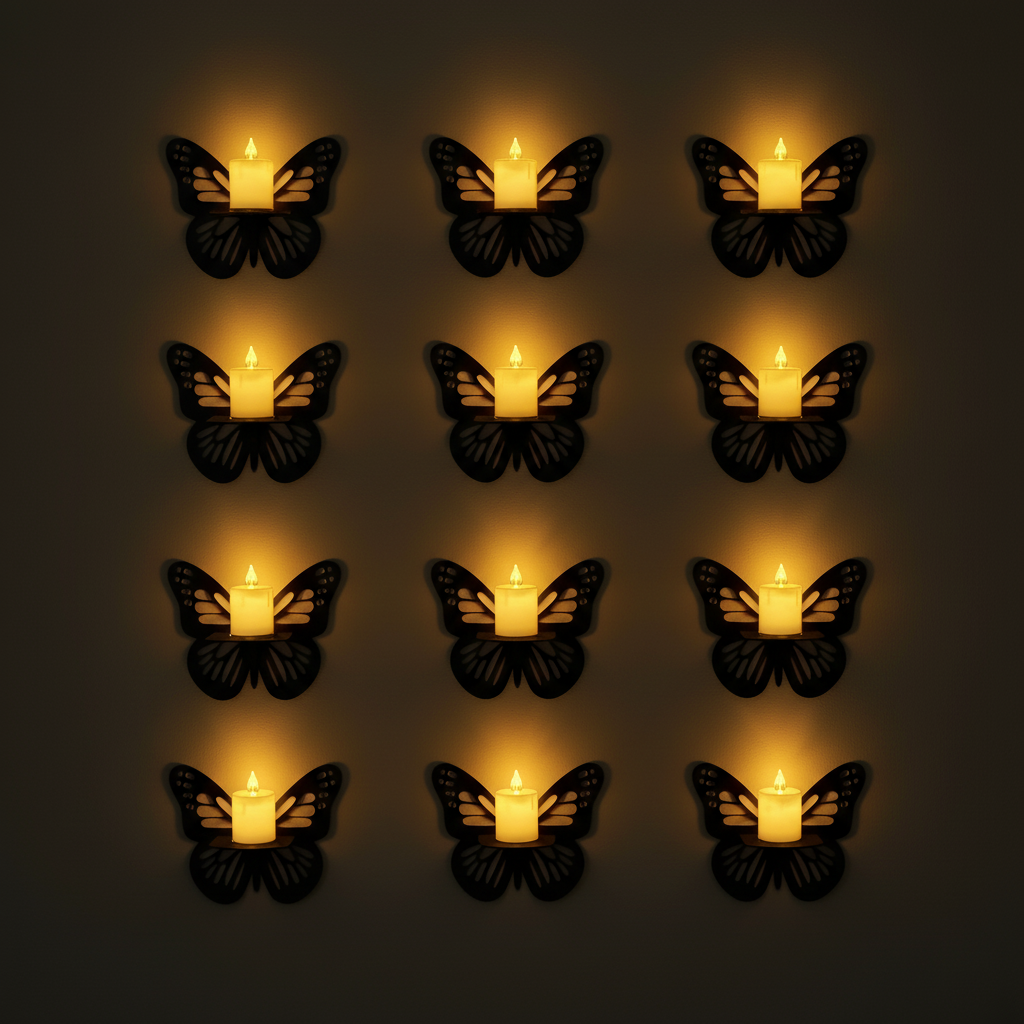 Wooden butterfly wall decor with LED candle light