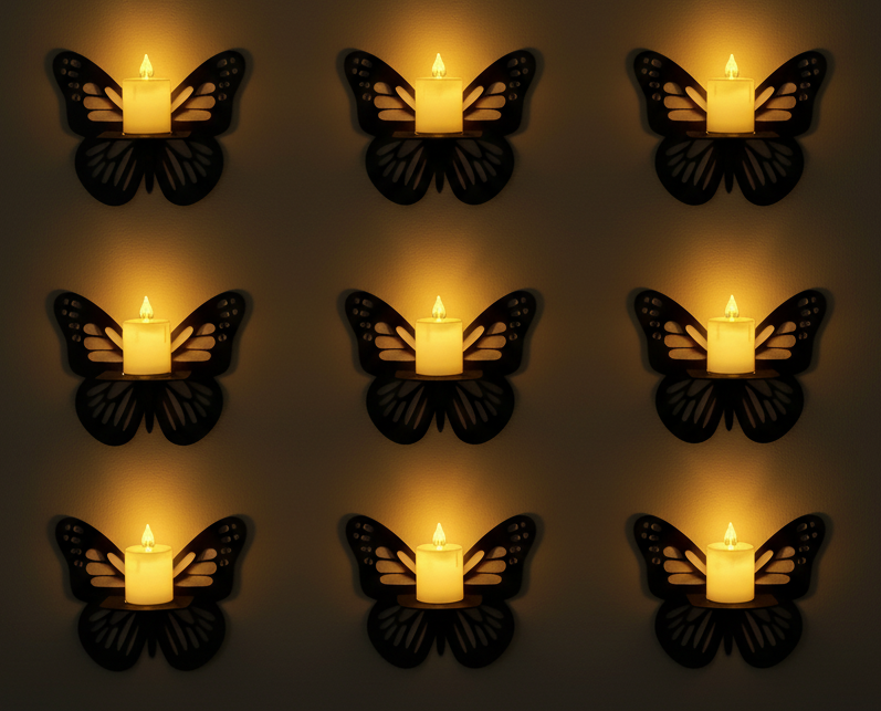 Wooden butterfly wall decor with LED candle light