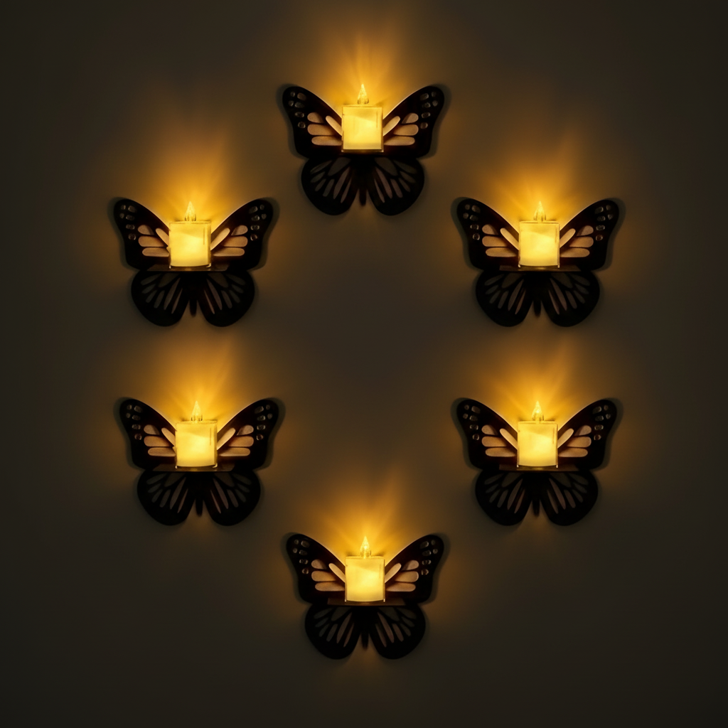 Wooden butterfly wall decor with LED candle light