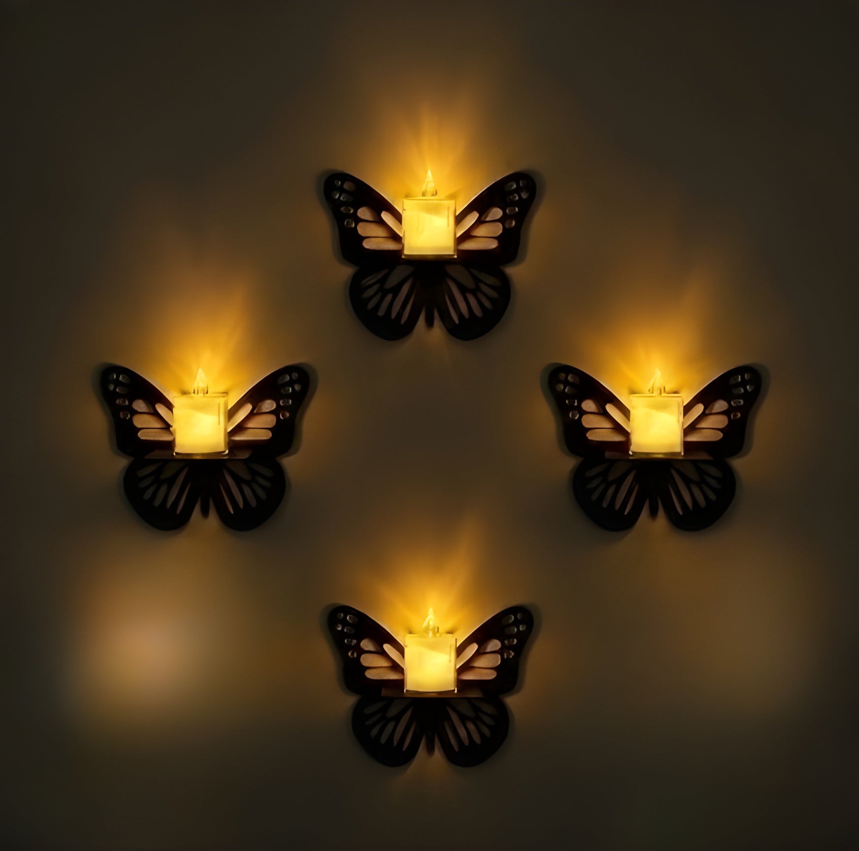 Wooden butterfly wall decor with LED candle light